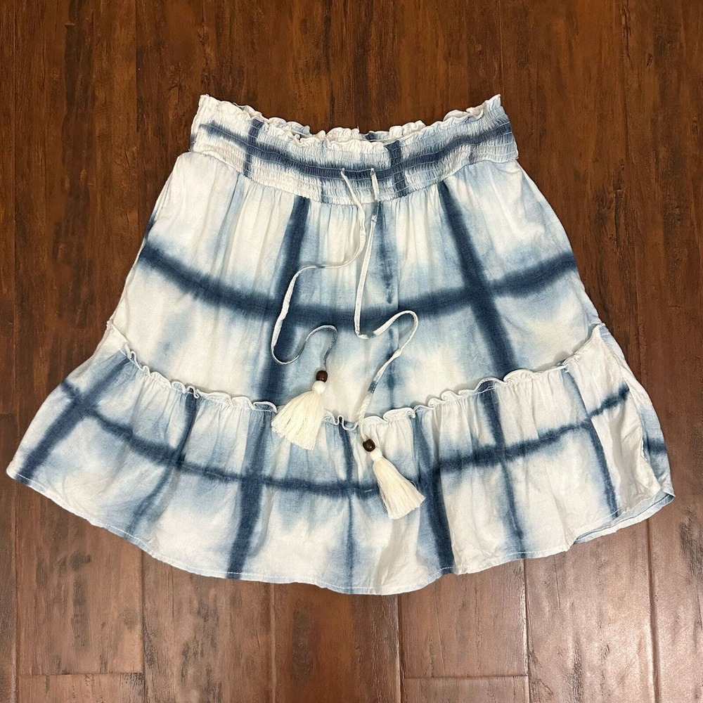 ANTHROPOLOGIE PILCRO Lined Tie-Dye Mini Skirt in Blue / White